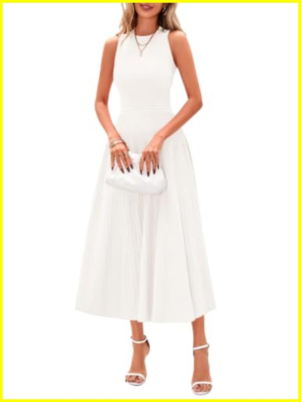 Sleeveless Pleated Midi Work Dress with High Waist